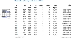 WAVIN EKOPLASTIK PPR přechodka 32mm, 1", s kovovým závitem vnitřním a osmihranem, svařovac