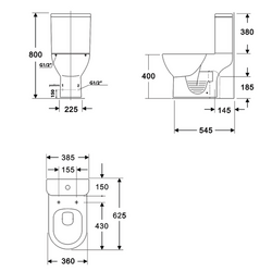 DARIO WC kombi, Rimless, spodní/zadní odpad, bílá