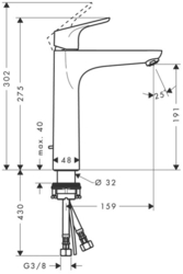 HANSGROHE FOCUS umyvadlová baterie 159mm, stojánková, páková, s odtokovou soupravou 