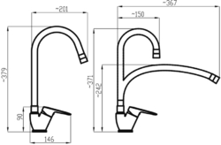 NOVASERVIS Dřezová baterie s černým flexi ramenem Metalia 54, chrom