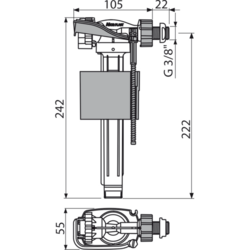 Napouštěcí ventil boční kovový závit 3/8" pro plastové nádržky A160P-3/8