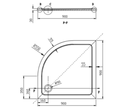 AKCE SET čtvrtkruhová sprchová zástěna + vanička 900x900x1900mm, čiré sklo