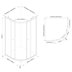 ARLETA BLACK čtvrtkruhová sprchová zástěna 800x800mm, čiré sklo