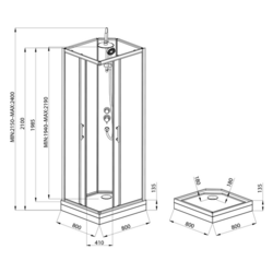 GRANVIK čtvercový sprchový box 800x800x2180mm, čiré sklo