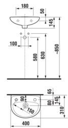 JIKA LYRA PLUS umývátko 400x310mm s otvorem pro baterii vlevo, bílá