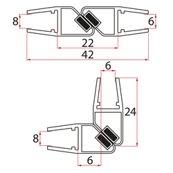 Set magnetických těsnění 45°pro sklo 6/8mm, 1900mm
