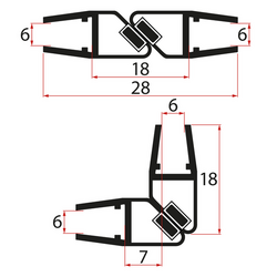 Set magnetických těsnění 45°pro sklo 6/6mm, 1900mm, černá