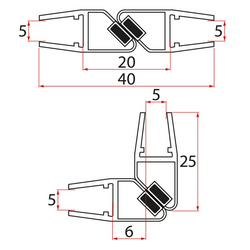 Set magnetických těsnění 45°pro sklo 5/5mm, 1850mm