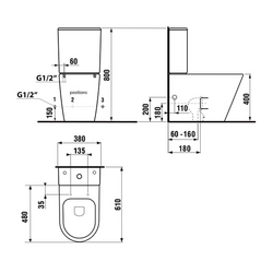 PACO WC kombi, Rimless, spodní/zadní odpad, bílá