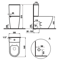 TURKU WC kombi, zvýšený sedák, Rimless, spodní/zadní odpad, bílá