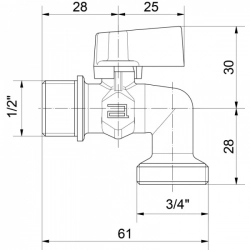 Rohový ventil - PRAČKOVÝ 1/2" - 3/4" bez filtru