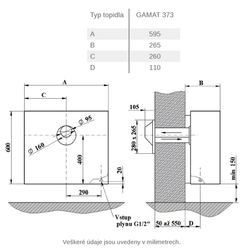 Karma Gamat Topidlo plynové s odtahem přes zeď 373, 3,3 kW, piezoelektrické zapalování