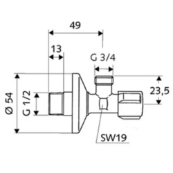 Ventil pračkový 1/2"x3/4", rukojeť zepředu, vřetenový, Schell Comfort