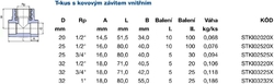 WAVIN EKOPLASTIK PPR T-kus 20mmx1/2"x20mm, s kovovým závitem vnitřním, svařovací, voda,  