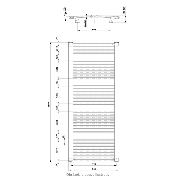 ORBIT otopné těleso s bočním připojením 750x1680 mm, bílá